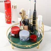 ◘ Bathroom Accessories Finishing Rack Bathroom Shelf Dressing Table Cosmetic Round Storage Rack Metal Marbling Storage Tray