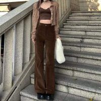 COD dsfgerrety Corduroy flared pants womens new high-waisted slim drapey mopping casual velvet long pants