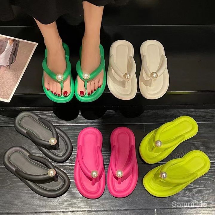 พร้อมส่ง-ลูกอมสี-flip-flop-ผู้หญิงฤดูร้อนแฟชั่นมุกแบนชายหาดรองเท้าคู่วันหยุดรองเท้าแตะ-sf2cz017
