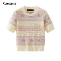 KUMI เสื้อยืดลำลองผู้หญิงพิมพ์ลายฤดูร้อนแฟชั่นแขนสั้น