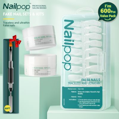 【CW】 Nailpop 600pcs/box Fake Nails with Glue Coffin Short False Press on Tips French