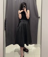 Uniqlo Sanlitun produced womens cotton blended flared skirt with belt casual skirt high waist long skirt new product 465818