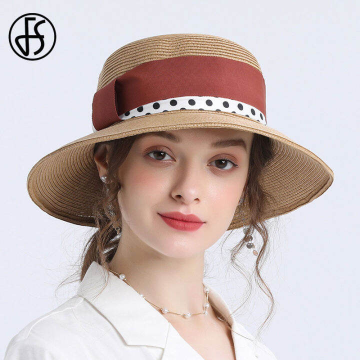 fs-fashion-wide-brim-women-sun-hat-for-blue-black-pink-panama-foldable-beach-caps-ribbon-bow-sun-visor-straw-hats