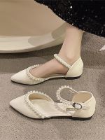 ◕☢☄ Baotou sandals womens 2023 new summer net red fairy style French pearl pointed flat bottom with skirt shoes