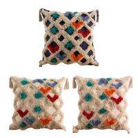 Boho Tufted Multicolor Throw Pillow Case with Tassel Textured Geometric Argyle Plaid Pattern Square Cushion Cover for