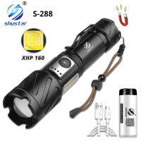 Powerful XHP160 LED Flashlight with Side COB Light Super Bright Torch Support Zoom Waterproof Adventure Camping Light