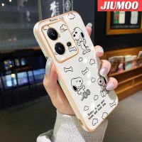 JIUMOO เคสปลอกสำหรับ Vivo V25 5G V25 Pro 5G เคสกรณีการ์ตูน Snoopy การออกแบบใหม่ชุบตารางขอบแบบซิลิโคนปลอกเต็มปกหลังกล้องกันกระแทกกรณีการป้องกัน