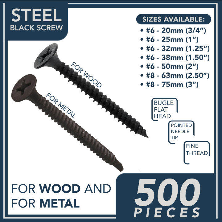 BLACK SCREW FOR WOOD or METAL 500pcs Lazada PH