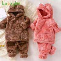 Kids Coral Velvet Autumn Winter Plush Pajamas Clothes Sets Thick Woolen And Home Clothing Set New Cute Kids Baby Boys Girls