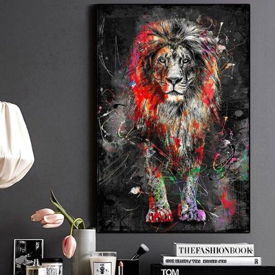 Graffiti Art Lion ผ้าใบโปสเตอร์และพิมพ์ภาพวาดสัตว์ Wall Art รูปภาพสำหรับห้องนั่งเล่น Cuadros Home Decor - Bold และสะดุดตา