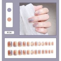 24pcs European American gradient flower nail stickers two-color smudge graffiti simple French fake nails