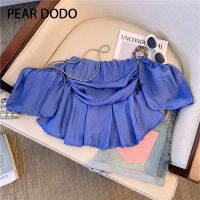 PEAR DODO เสื้อเปิดไหล่แบบเกาหลีสำหรับผู้หญิงชุดชั้นในมีแขนฟอง