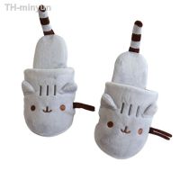 minyun Chinelos de pelúcia para desenhos animados femininos sapato antiderrapante venda casal criativo macio recheado cinza gato manter aquecido นำเสนอ