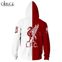 HX Liverpool Jersey เสื้อลิเวอร์พูล 3D พิมพ์ Zip Hoodies ลำลองแขนยาวแฟชั่นเสื้อคลุมด้วยผ้า