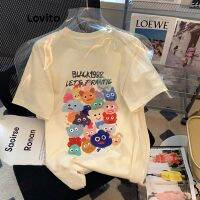 Lovito Casual Cartoon Pattern Oversized T-Shirt for Women LNA04070 (Apricot)