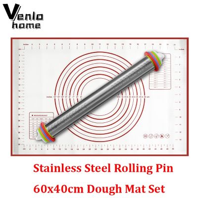Adjustable Stainless Steel Rolling Pin Dough Mat Dough Roller 4 Removable Adjustable Thickness Rings Pizza Pastry Pie Baking New