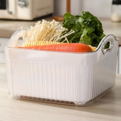 【CC】►  Drain Basket Fruit Bowl Double-layer Hygienic Vegetable Washing Basin with Storage Cover for