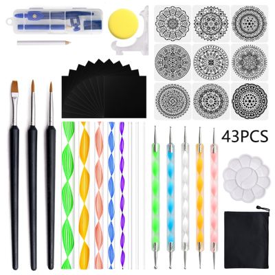 43pcs Mandala Dotting Pen Tools Set Stencil Ball Stylus Paint Tray for Painting Rock Coloring Drawing Drafting