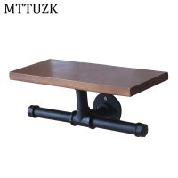 ✒卐❏ MTTUZK Black Iron Pipe Toilet Paper Holder Industrial Retro Style Toilet Roll holder with mobile phone rack Bathroom Shelf