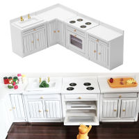 1:12 Dollhouse Birch Wood Modern Kitchen Cooking Cabinet Stove Sink Basin Set Cupboard Dining Room Furniture Miniature Toys