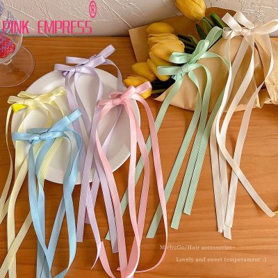 2 Pcs Korean Ribbon Bow Hair Clip Set Long Silk Ribbons Hairpin Ballet Girl Hair Accessories