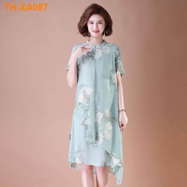 ชุดฤดูร้อนแม่วัยกลางคนสไตล์ตะวันตกปรับปรุงชุด-cheongsam-ใหม่-40-ปี-50-ผู้หญิงวัยกลางคนและผู้สูงอายุฤดูร้อนอารมณ์กระโปรง