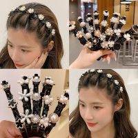 【YF】 Fashion Acrylic Pearls Headbands for Women Girls Elastic Flower Double Bangs Clip Hairstyle Make Up Hairpins Hair Accessories