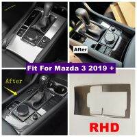 Center Control Gear Shift Box / Front Water Cup Holder Panel Cover Trim Fit For Mazda 3 2019 - 2022 Car Accessories Carbon Fiber