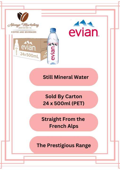 EVIAN STILL MINERAL WATER 24 x 500ML PET (Allonge Marketing) Lazada