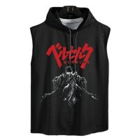 Berserk Hooded T-shirt Japanese Anime Tank Top Summer Casual Sportswear Sleeveless Vest Workout Fitness Mens T Shirt Streetwear