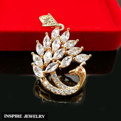 Inspire Jewelry ,จี้นกยูง งาน Design ประดับเพชรCZ ตัวเรือนหุ้มทองแท้24K สวยหรู ขนาด 2.4 x 3.5 CM