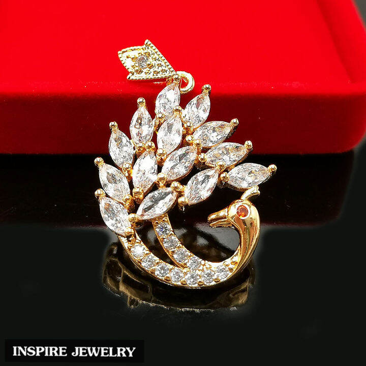 inspire-jewelry-จี้นกยูง-งาน-design-ประดับเพชรcz-ตัวเรือนหุ้มทองแท้24k-สวยหรู-ขนาด-2-4-x-3-5-cm