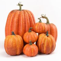 ✻♀☑ 7Pcs Artificial Pumpkin Mold Halloween Thanksgiving Autumn Harvest Pumpkin Statue Ornaments for Party Decoration Prop Room Decor