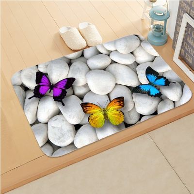3D Colour Stone Pattern Bedroom Anti-Slip Coral Velvet Soft Carpet Rug Kitchen Bath Entrance Door Mat Home Decor Doormat