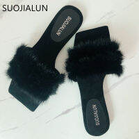 SUOJIALUN 2020 Hot Women Furry Slippers High Quality Plush Real Hair Fluffy Sandals Comfortable Soft Sole Winter Warm Fur Slides