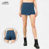 Mermaid Curve Womens Yoga Culottes Imitation Denim Tight Tennis Skirts Fake Two-Piece Anti-Running Fitness Pants Zipper Pockets