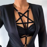 【YF】 Ingesight.Z Sexy Elastic Harness Cross Bondage Lingerie Erotic Cage Chest Bra Chain Pastel Fetish Strappy Underbust Necklaces