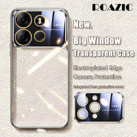 ROAZIC เคสโปร่งใสหน้าต่างขนาดใหญ่สุดหรูสำหรับ Infinix สมาร์ท7ชุบด้วยไฟฟ้าเคสใส่โทรศัพท์ป้องกันฟิล์มเลนส์ซองนุ่มกันกระแทกฝาหลัง