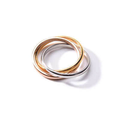 [COD] สไตล์ญี่ปุ่นและเกาหลีแบบใหม่เรียบง่ายแหวนสามห่วงหญิงบุคลิกภาพชุบ 18k กุหลาบเหล็กไทเทเนียมแหวนนิ้วเรียบง่ายซูแหวนหญิง