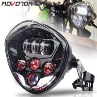 ▽ MOVOTOR Motorcycle Headlight with Bracket Clamp White DRL Hi/Low Beam for Universal Motorcycles Harley-Suzuki-Yamaha-Kawasaki