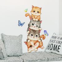 Cartoon Animal Kitten Butterfly Wall Stickers Removable Vinyl Home Decor Living Room Bedroom