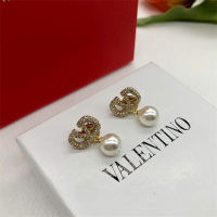 NewˉValentinoo Pearl ต่างหูตุ้มหูผู้หญิงคุณภาพสูง925ต่างหูสตั๊ดแฟชั่นสร้อยคอโช้คเกอร์12ราศีของขวัญกล่อง