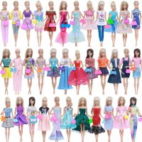 BJDBUS 10 Pcs Doll Clothes Accessories 5 Pcs Fashion Outfit Dress 5 Pcs Random Bags Handbags Clothes for Barbie Doll Toys