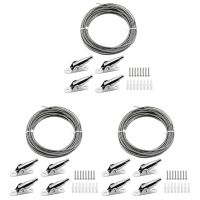 3X 10M Stainless Steel Wire Rope Coated 2 mm Steel Rope Adjustable Curtain Rope Hanging Rope with Mounting Clamps