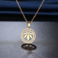 2022 NEW Style Stainless Steel Maple Leaf Amulet Necklace Crystal Rhinestone Necklaces For Women Wedding Valentines Day Gifts
