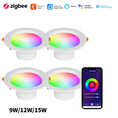 ไฟดาวน์ไลท์ไฟดาวน์ไลท์แอลซีดีรูป Zigbee 9W/12W/15W ไฟสีหรี่แสง RGBCW ห้าทาง Alexa Google Home Arthings
