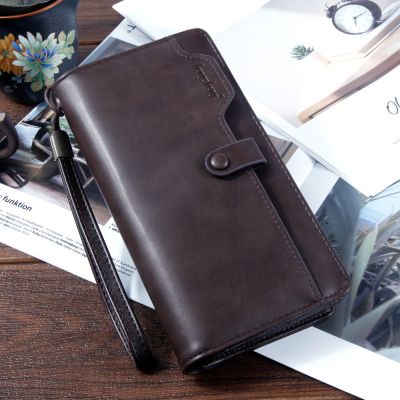 （Layor wallet） ผู้ชาย39; S กระเป๋าสตางค์หนังแท้ผู้ชาย39; S ยาวกระเป๋าสองช่อง Carteras De Marcas Cremallera Plegable หลายบัตรผู้ชาย39; S คลัทช์