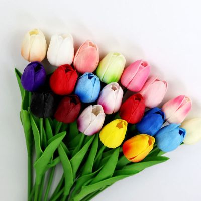 [AYIQ Flower Shop] 5ชิ้น34เซนติเมตร PU ดอกทิวลิปสัมผัสจริงดอกไม้ประดิษฐ์ช่อดอกไม้สำหรับคริสต์มาสฮาโลวีนงานแต่งงานตกแต่งพรรคแรกดอกไม้ปลอม