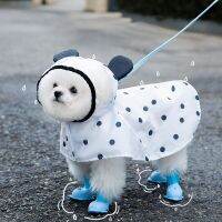 Summer Full Print Polka Dot Dog Raincoat Rain Tractable Two-foot Raincoat Pet Waterproof Clothes Cartoon Bear Rainy Day Artifact