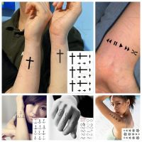 Water Transfer Fake Tattoo Small Cross Tatto Behind The Ear on Finger Body Art Waterproof Temporary Tatoo Stickers for Woman Man Stickers